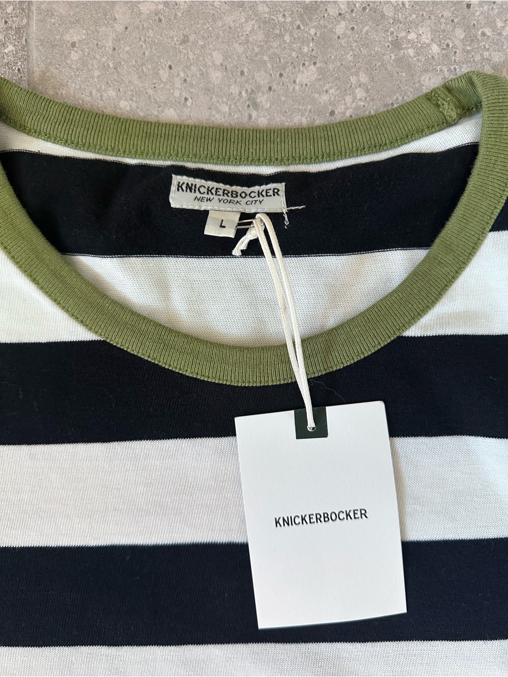 Black & White Striped Short Sleeve Tee with Olive Crew - Picture 2 of 3